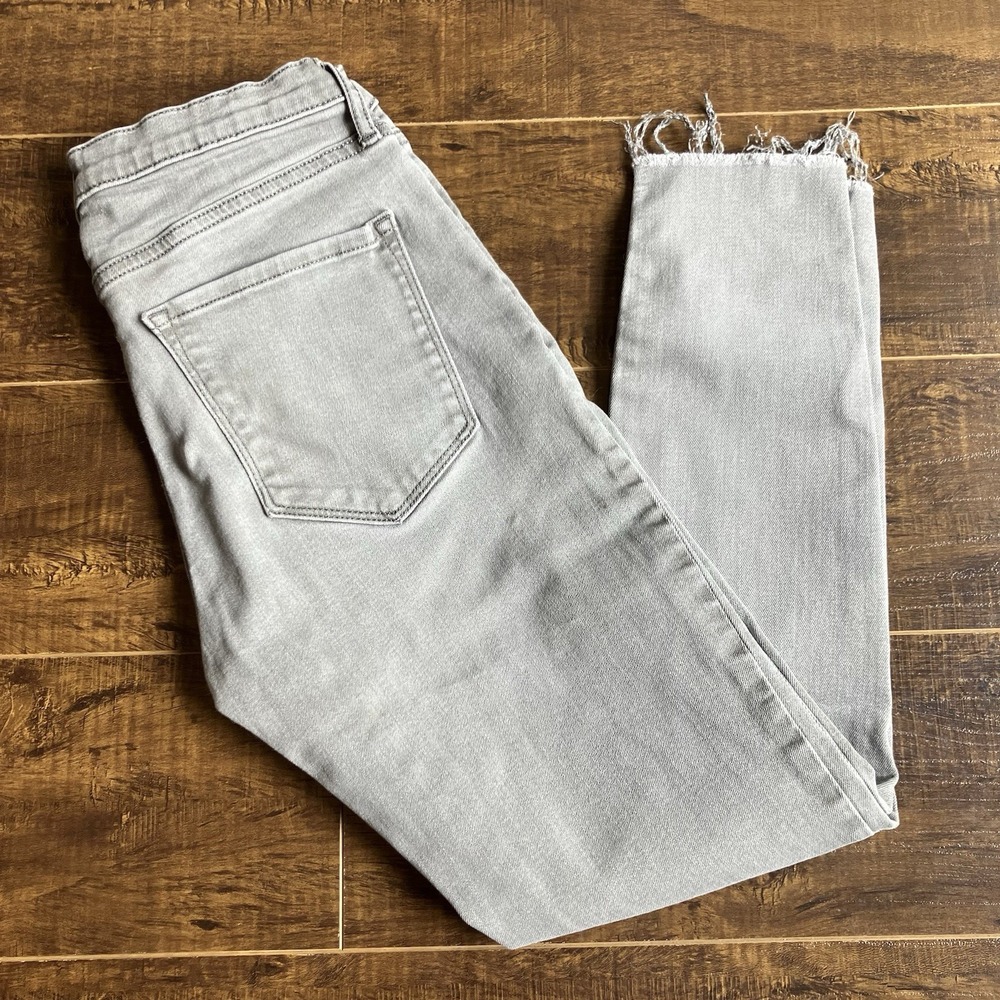 Banana Republic Women Size 27 Petite Mid Rise Skinny Jeans Fray Raw Hem Grey